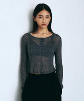 Nive See-Through Button Slim T-Shirt (Melange Gray) Free