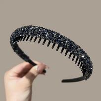 Vintage Plastic Rhinestone Headband Make Up Face Wash Hairband Korean Style with Toothed Diamond Hair Hoop Female mėlyna
