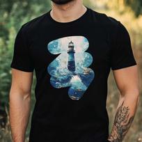 T-Shirt Herren Blauer Leuchtturm Motiv Baumwolle Größe XS bis 5XL XXL