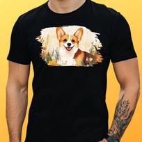 T-Shirt Herren Corgi Hund mit Blumen Motiv Baumwolle Größe S bis 5XL S
