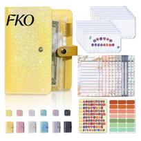 A6 Loose-leaf Planner Budget Notebook, Glitter Cash Tracker Journal, Financial Accounting Ledger Refillable Organizer with Dividers for Expense