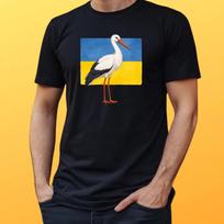 T-Shirt Herren Storch mit Ukrainische Flagge Motiv Baumwolle Größe S bis 5XL M