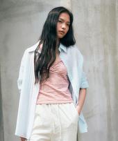 Nive Linkle Pin See Through Stripe Shirt (Sky Blue) Sky Blue/Free