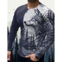 3D Spausdinti Vilko Erelio Marškinėliai Vyrams Vintažiniai Gyvūnų Rašto Marškinėliai Pavasario Rudens Ilgomis Rankovėmis O-Kaklo Viršutiniai Laisvi Street T-Shirt S