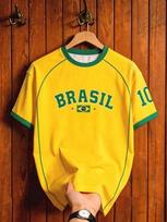 2026 Brazil Fan Football T-Shirt Soccer Jersey Retro Stripe Print Breathable Quick Dry Training Tee Fan Sport Top Men Women New S