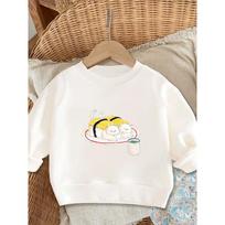 Sushi Cat Print 0-3 Years Girls' Spring/Autumn Fun Style Long Sleeve Round Neck Sweatshirt 110 balta