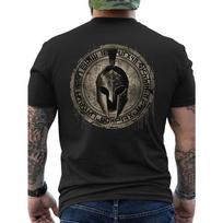 European sizes Men's Spartan Warrior Helmet Greek Key Design T-Shirt - Black with Golden & White Print, Short Sleeve Round Neck Casual Tee S juoda