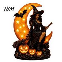 Decorative Night Light for Halloween Witch Lamp, Gothic Crescent Moon LED Light, Resin Home Decor Spooky Table Lamp Bedroom Bookshelf Dark Fairy Tale juoda