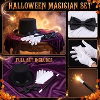 Halloween Magician Hat Tie Gloves Costume Accessory Set 530 One Size juoda