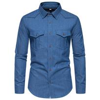 Men's Shirt Casual Long Sleeve Solid Color Men's Slim Fit Business Shirt Tide Two Pockets Cargo Shirts Men Design Simple S