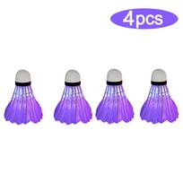 4/8 vnt apšvietimo badmintono putplasčio kamuoliuko galvutė Šviečianti spalvinga „Shuttlecock“ lauko sporto pramogų naktinis treniruočių kamuolys purple