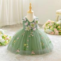 2025 Fairy Mori Style Green Princess Tutu Dress for Girls - First Birthday & Children's Evening 80cm/9-12 Months