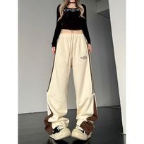 KOSY  Women's American Style Vintage Casual Loose Long Pants Autumn Straight Trousers S smėlis