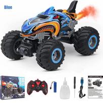 2,4 GHz nuotolinio valdymo pultelis Automobiliai Monster Shark RC Automobiliai Elektriniai sunkvežimiai Kaskadininkų transporto priemonės Garso Šviesos Purškiamieji žaislai berniukams Vaikai Vaikai Dovana mėlyna