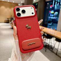 For iPhone 17 16 15 14 13 12 11 Pro Max Case with Handmade Mirror Stand 3d metal lucky horse back cover iPhone 17 raudona
