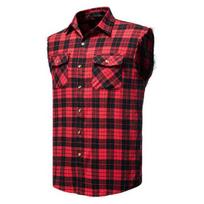 Lapel Sleeveless Flap Pockets Single-breasted Shirt Vest 3D Cutting Men Plaid Print Waistcoat Top Streetwear L raudona