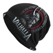 BIIHUDU Viking Skull Beanie Hat  Valhalla Norse Warrior Design with Horned Stretchy Knit Winter Skull Cap for Men  Women Col One Size
