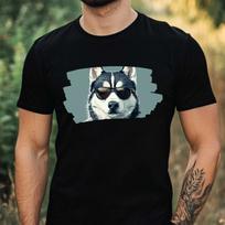 T-Shirt Herren Husky mit Sonnenbrille Motiv Baumwolle Größe XS bis 5XL S