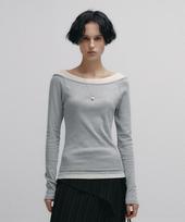 Nive Boat Neck Layered Slim T-Shirt (Gray) Free