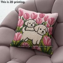 Cute Puppy Tulip Flower Throw Pillow Covers Pattern Cushion Cover Suitable For Sofa Bedroom Car Pillow Cover 40x40cm