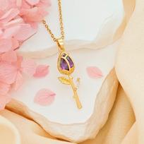 Elegant Tulip Flower Pendant Necklace Layered Minimalist Zircon Pendant Trendy Design Sweet Style Stainless Steel Choker