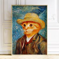 Cat With Pearl Earring Print Mona Lisa Cat Classic Art Cat Poster Renaissance Style Wall Art Parody Cat Canvas Painting Decor 21X30CMNo Framed