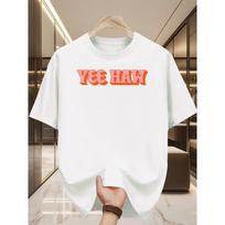 YES HAW Men's Graphic T-Shirt - Bold YEE HAW Print in Royal Orange, Breathable Round Neck Tee, Comfortable Everyday Shirt for Outdoor Activities S balta