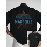 European sizes Marseille, France Marseille Front and Back Double-Sided Print New Men's Crew Neck T-Shirt Casual Sporty Trendy Fashion Top S juoda