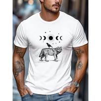 European Size Plus-Size Men'S T-Shirt, Easy And Clean, Relaxed And Casual, Featuring a Design of a Wolf And a Crow with Celestial Elements 2XL balta