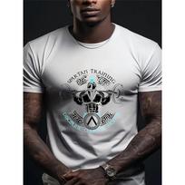 European Size Men's Spartan Training T-Shirt  Cotton Stretch Breathable Muscle & Greek Key Design sm Regular Fit Gym Workout Casual Streetwear S balta