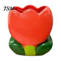 Stable Cosmetic Brush Cup Tulip Makeup Holder, Resin Organizer for Vanity Desk, Cute Flower Pen Multipurpose Storage Box Office Supplies, Large raudona