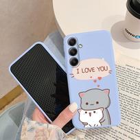 Cat raštuotas minkštas silikoninis dėklas, skirtas Xiaomi Redmi Note 13 Pro Samsung A55 M35 S24 FE iPhone Huawei Honor 200 Realme fotoaparato apsauginis dangtelis Samsung Galaxy S9 Plus mėlyna
