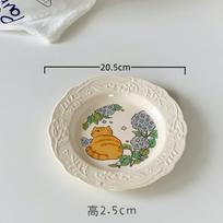 Japoniška miela animacinė katė, keraminė reljefinė lėkštė, desertinis pyragas, makaronų lėkštė, namų apyvokos patiekalas, vakarietiška lėkštė 8 inches