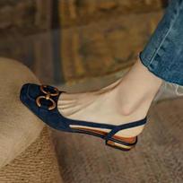 Retro moteriški sandalai žemu kulnu, batai su dirželiu per kulną, zomšiniai, biuro damų batai, elegantiški įsispiriami moteriški plokščiapadžiai sandalai 42EU/CN43