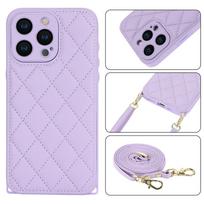 Crossbody Leather Case For iPhone 15 Pro Max 14 11 12 13 X XR XS 7 8 Plus Strap Lens Protection Anti-Drop Lanyard Back Cover For iPhone 15ProMax violetinė