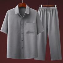 Shirt + Pants Summer Cotton and Linen Sportswear Men's Casual Suit Men's Fashion Chinese Shirt and Pants S pilka