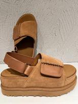 2025 summer new Velcro platform sandals buckle anti-leather outer wear heightening open-toed muffin leather slippers 39 šviesiai ruda spalva