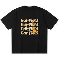 Garfield & Odie Repeating Letters Trendy T-Shirt! American Retro Fun Print Loose-Fitting Short Sleeve, Unisex, Oversize Couple Tee S