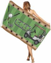 Artistic Golf Cart Beach Towel, Club Green Vertical Stripes Quick Dry Absorbent, Large Sand Proof Travel Pool Essentials W40*H60(CM)