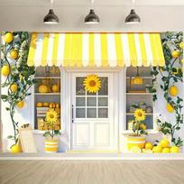 2D Cheerful Yellow Lemon Shop Backdrop for Bridal Shower & Summer Party 47.2x31.5inch/120*80cm