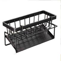 Kitchen Sink Caddy Dish Drying Rack, Plastic Storage with Rod, Black, One Size juoda