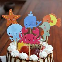 24Pcs Ocean Animal Cupcake Toppers Under The Sea Birthday Party Cake Decorations Baby Shower Girls Mermaid Themed Party Supplies