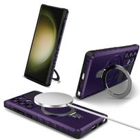 MagSafe Case For Samsung Galaxy S24 S23 S22 S21 S25 Ultra Plus Note 20 FE Camera Slide Protector Ring 360 Rotate Kickstand Cover Samsung S25 Plus violetinė