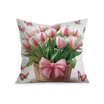1pcs Pink White Tulips Pillowcase Square Bedroom Cushion Covers Zipper Living Soft Home Comfortable Decor 45x45cm 45x45cm