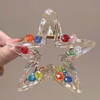 Clear Acrylic Star Hair Claw Dopamine Style Hollow Design Y2K Shark Clip Bright Rhinestone Sweet Pastel Shark Hair Clip