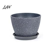 Pot with Tray for Soil Erosion Grey Flowerpot Saucer, Modern Planter Drainage Weather Resistant Garden Holes, Lightweight Plant Indoor Outdoor S tamsiai pilka spalva