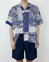 A Made Bandana Paisley Oversized Silky Shirt (Navy) L
