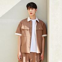 Custom Us Voluminous Seersucker Contrast Outer Shirt Cxs23Mwsh572 Beige/M