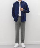 The Shirt Studio Navy Semi-Overfit Spandex Solid Shirt 105