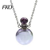 Small Aroma Essential Oil Holder Perfume Vial Pendant Necklace Transparent Diffuser Bottle Refillable Spherical for Women Unique Jewelry Gift violetinė